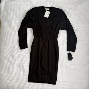 NWT Saint Laurent Wrap-Effect Long Sleeve Cotton Linen Twill Dress F38 (US 6)